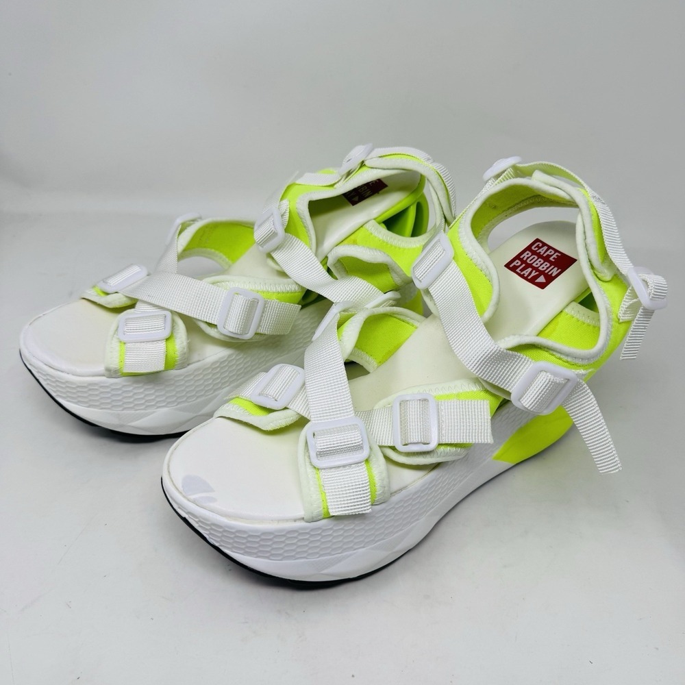 Cape Robbin Lemon Drop‎ Geometric White &Neon Yellow Platform Sandals Size 10 - Picture 11 of 11